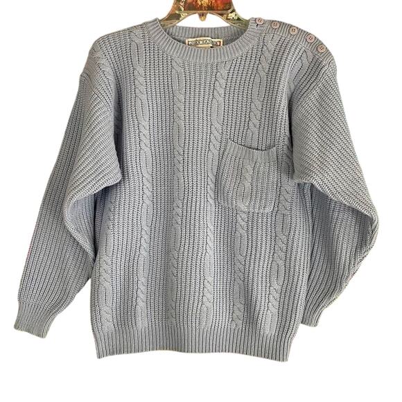 Vintage Joan Harper Chunky Cable Knit Pocket Sweater Medium Light Blue - Picture 1 of 9